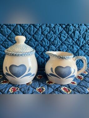 Blue Sponge Heart Cream and Sugar Set | Cottagecore | 90s Blue Heart Creamer
